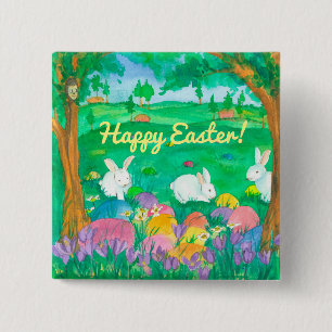 Badge Carré 5 Cm Rabbits d'Easter