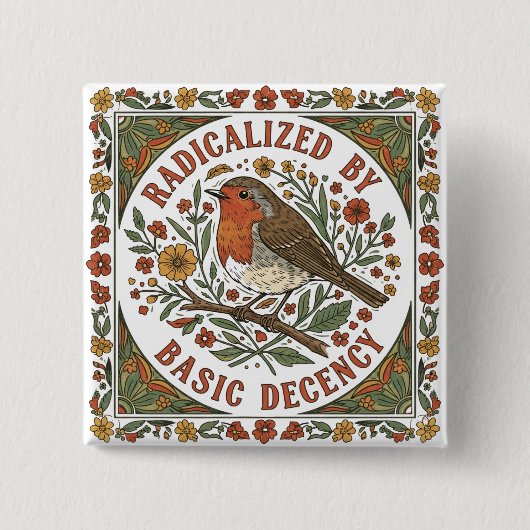 Badge Carré 5 Cm Radicalized by Basic Decency Bird Illustration  (Devant)