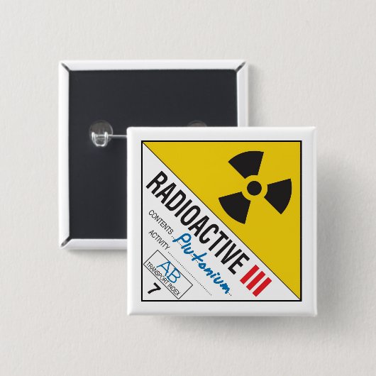 Badge Carré 5 Cm Radioactive - Plutonium (Devant & derrière)