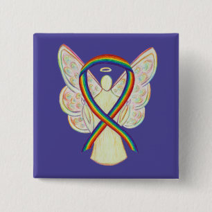 Badge Carré 5 Cm Rainbow Angel Sensibilisation Ruban Pièces d'art p