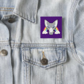 Badge Carré 5 Cm Rainbow Kitty (En situation)