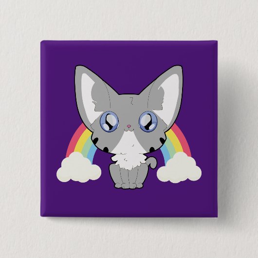 Badge Carré 5 Cm Rainbow Kitty (Devant)