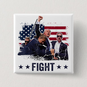 Badge Carré 5 Cm Rassemblement Trump 2024 Poing de Combat Trump Ras