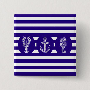 Badge Carré 5 Cm Rayures et créatures nautiques de mer
