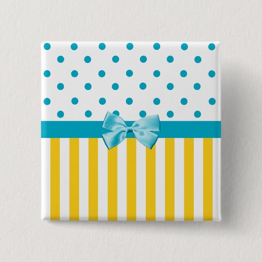 Badge Carré 5 Cm Rayures jaunes à la mode avec le ruban bleu (Devant)
