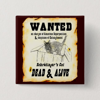 Badge Carré 5 Cm RECHERCHÉ : Bouton du chat de Schrodinger