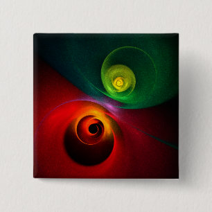 Badge Carré 5 Cm Red Green Yin Yang Moderne Motif d'art Abstrait #2