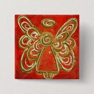 Badge Carré 5 Cm Red Guardian Angel Art Custom Holiday Button Pin