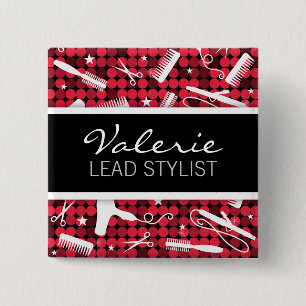 Badge Carré 5 Cm Red Hot Glam Hair Salon Nom Insigne