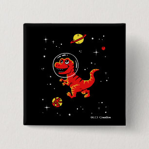 Badge Carré 5 Cm Red Tyrannosaurus Rex Dinos Dans L'Espace