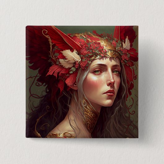 Badge Carré 5 Cm Red Valkyrie Femme Imaginaire Art (Devant)