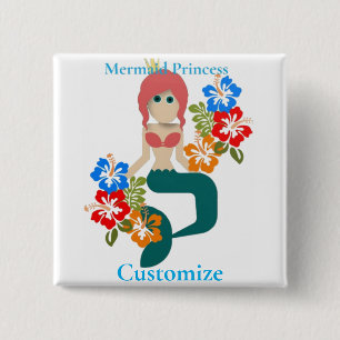 Badge Carré 5 Cm Redhead Mermaid Princess Thunder_Cove