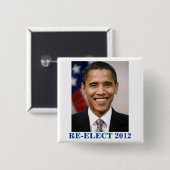 BADGE CARRÉ 5 CM RÉÉLECTION OBAMA 2012 (Devant & derrière)