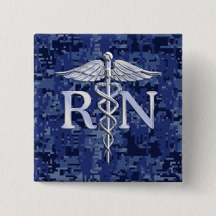 Badge Carré 5 Cm Registered Nurse RN Caduceus on Blue Camo