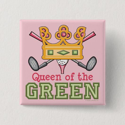 Badge Carré 5 Cm Reine du Pin vert de golfeur (Devant)