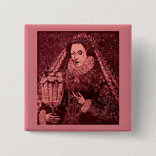 Badge Carré 5 Cm Reine Elizabeth I en rose