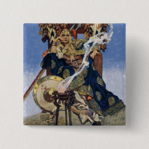 Badge Carré 5 Cm Reine Maeve Princesse Guerrière Art Fantastique