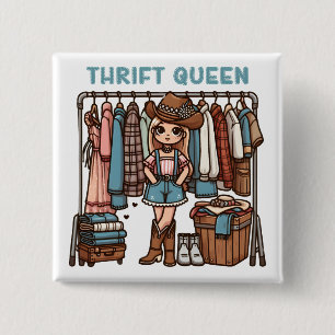 Badge Carré 5 Cm Reine Thrift