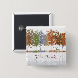 Badge Carré 5 Cm Remerciez Thanksgiving Trees et Lone Deer