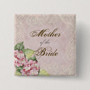 Badge Carré 5 Cm Remous rose d'hortensia - bouton nuptiale de