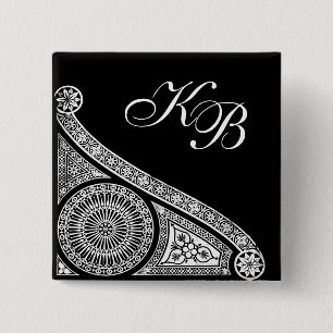 Badge Carré 5 Cm RENAISSANCE Décor architectural noir blanc