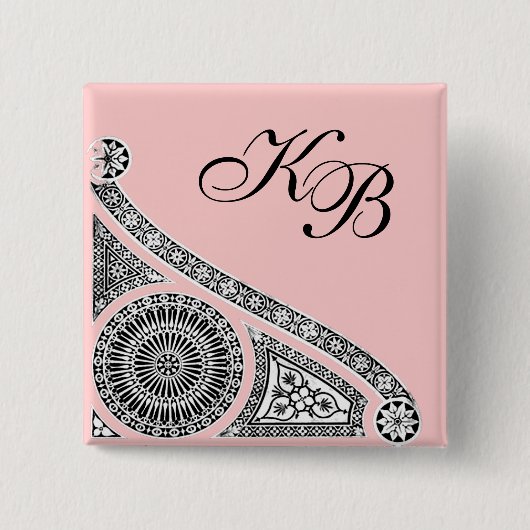 Badge Carré 5 Cm RENAISSANCE Noir Blanc Rose Architecture Monogramm (Devant)