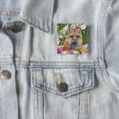 Badge Carré 5 Cm Renard fleuri (En situation)
