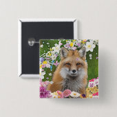 Badge Carré 5 Cm Renard fleuri (Devant & derrière)