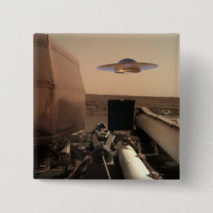 Badge Carré 5 Cm Rencontre avec la soucoupe UFO Alien Mars InSight