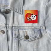 Badge Carré 5 Cm Rencontre de Panda (En situation)