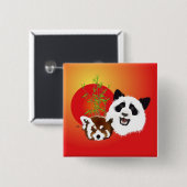 Badge Carré 5 Cm Rencontre de Panda (Devant & derrière)