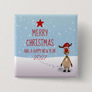 Badge Carré 5 Cm Renne drôle Nouvel An Arbre Noël 2027