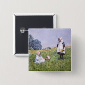 Badge Carré 5 Cm Renoncules et marguerites (Devant & derrière)