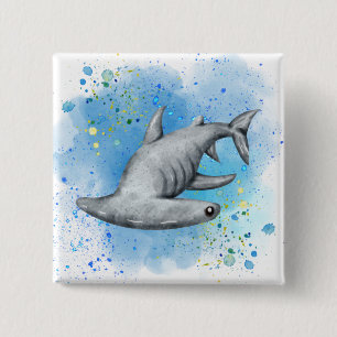 Badge Carré 5 Cm Requin à tête de marteau sur un bouton
