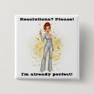 Badge Carré 5 Cm Résolutions ? S'il vous plaît ! Nouvel An amusant