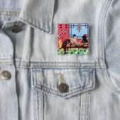 Badge Carré 5 Cm Restaurant de Chinois de Labrador (En situation)