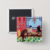 Badge Carré 5 Cm Restaurant de Chinois de Labrador (Devant & derrière)