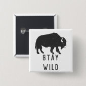 Badge Carré 5 Cm Restez Wild Buffalo Silhouette (Devant & derrière)