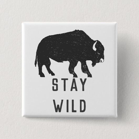 Badge Carré 5 Cm Restez Wild Buffalo Silhouette (Devant)