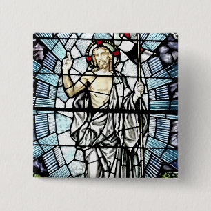 Badge Carré 5 Cm Résurrection de fenêtre en verre teinté de Jés