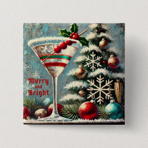 Badge Carré 5 Cm Retro 50 Cranberry Snowflake Noël Martini