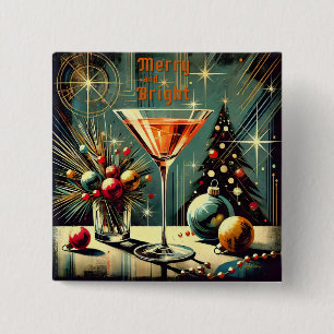Badge Carré 5 Cm Retro 50s Joyeux et Lumineux Martini de Noël
