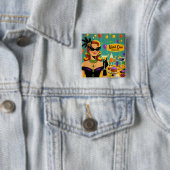 Badge Carré 5 Cm Retro 50s Mardi Gras Cocktail Party (En situation)