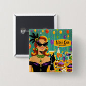 Badge Carré 5 Cm Retro 50s Mardi Gras Cocktail Party (Devant & derrière)