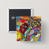 Badge Carré 5 Cm Retro 60s Coeurs psychédéliques Paisley Cadeaux Vê (Devant & derrière)