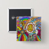 Badge Carré 5 Cm Retro 60s Psychedelic Sunshine Aigle Cadeaux (Devant & derrière)