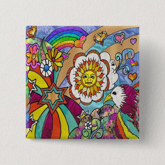 Badge Carré 5 Cm Retro 60s Psychedelic Sunshine Aigle Cadeaux (Devant)