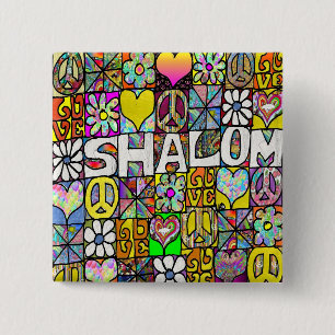 Badge Carré 5 Cm Rétro 60s Psychédélique Shalom AMOUR