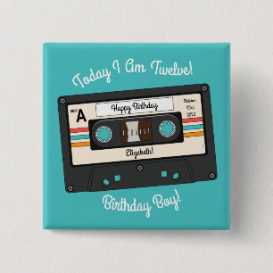 Badge Carré 5 Cm Retro 80's 90's Cassette Musique Anniversaire