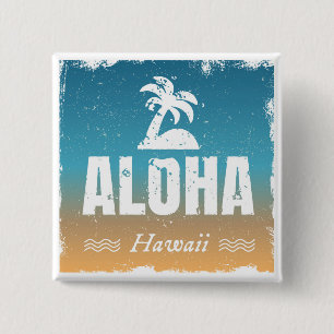 Badge Carré 5 Cm Rétro Aloha Hawaï